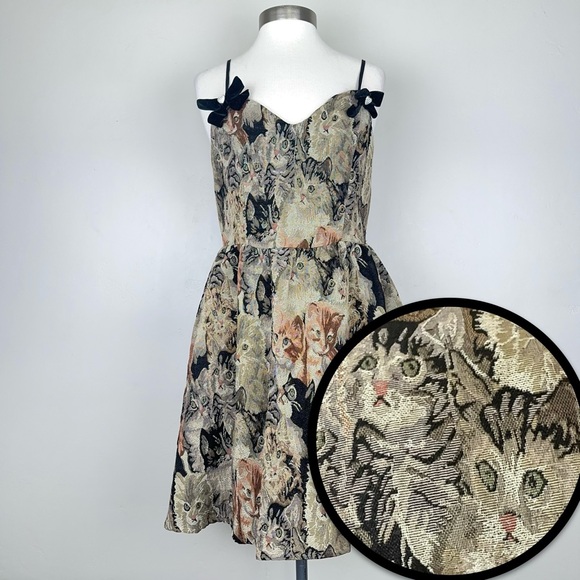 Cider Dresses & Skirts - Cider Dress Women L Cat Lover Tapestry Jacquard Jumper Vintage Pinafore